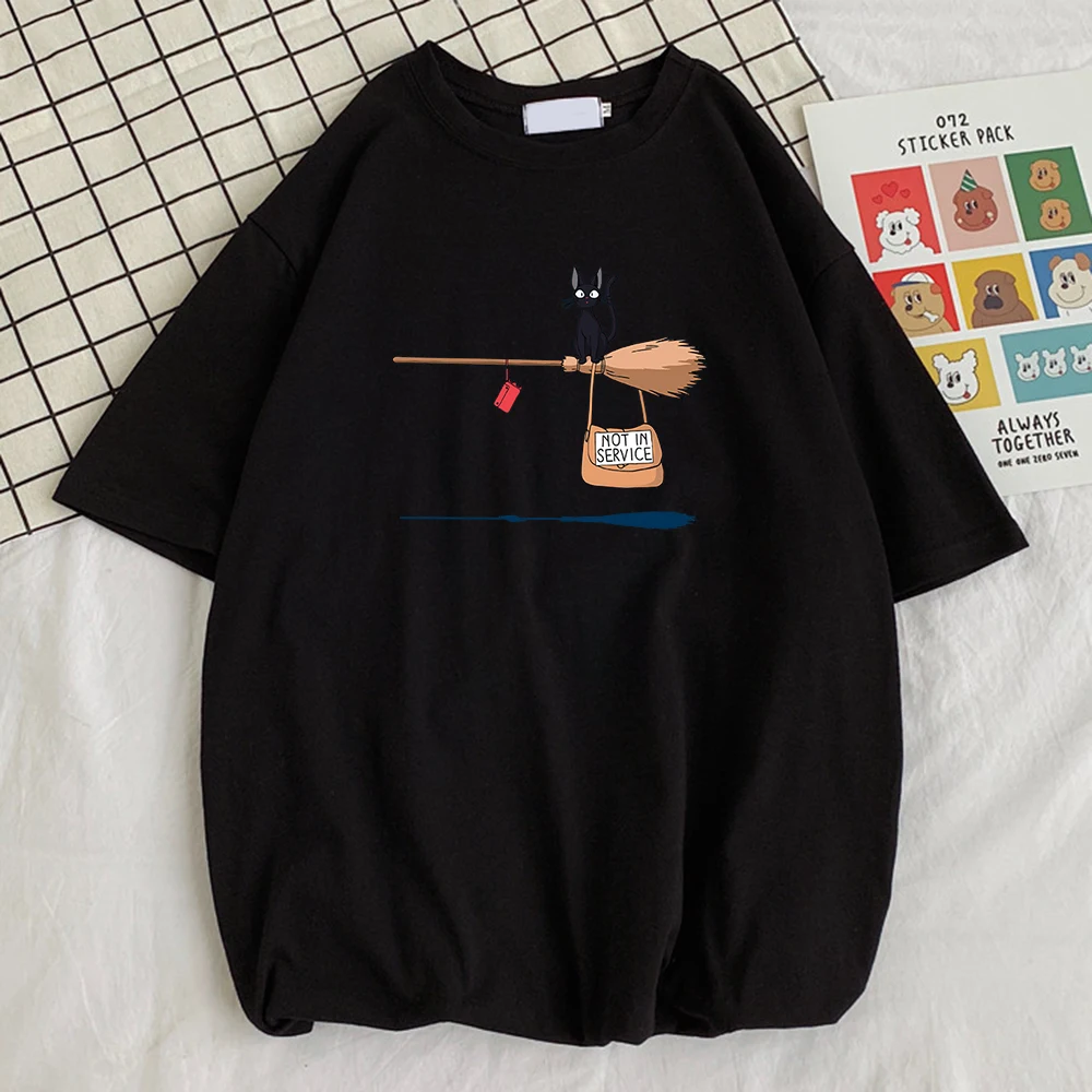 

Kawaii Black Cat On Magic Broom Print Male Tshirt Style Design T-Shirt Retro Simplicity Slim Mens Top