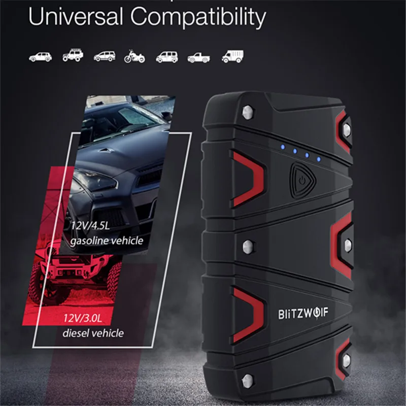 BlitzWolf BW JS1 Портативный автомобиль скачок стартер 12000 мАч 800A аварийный усилитель