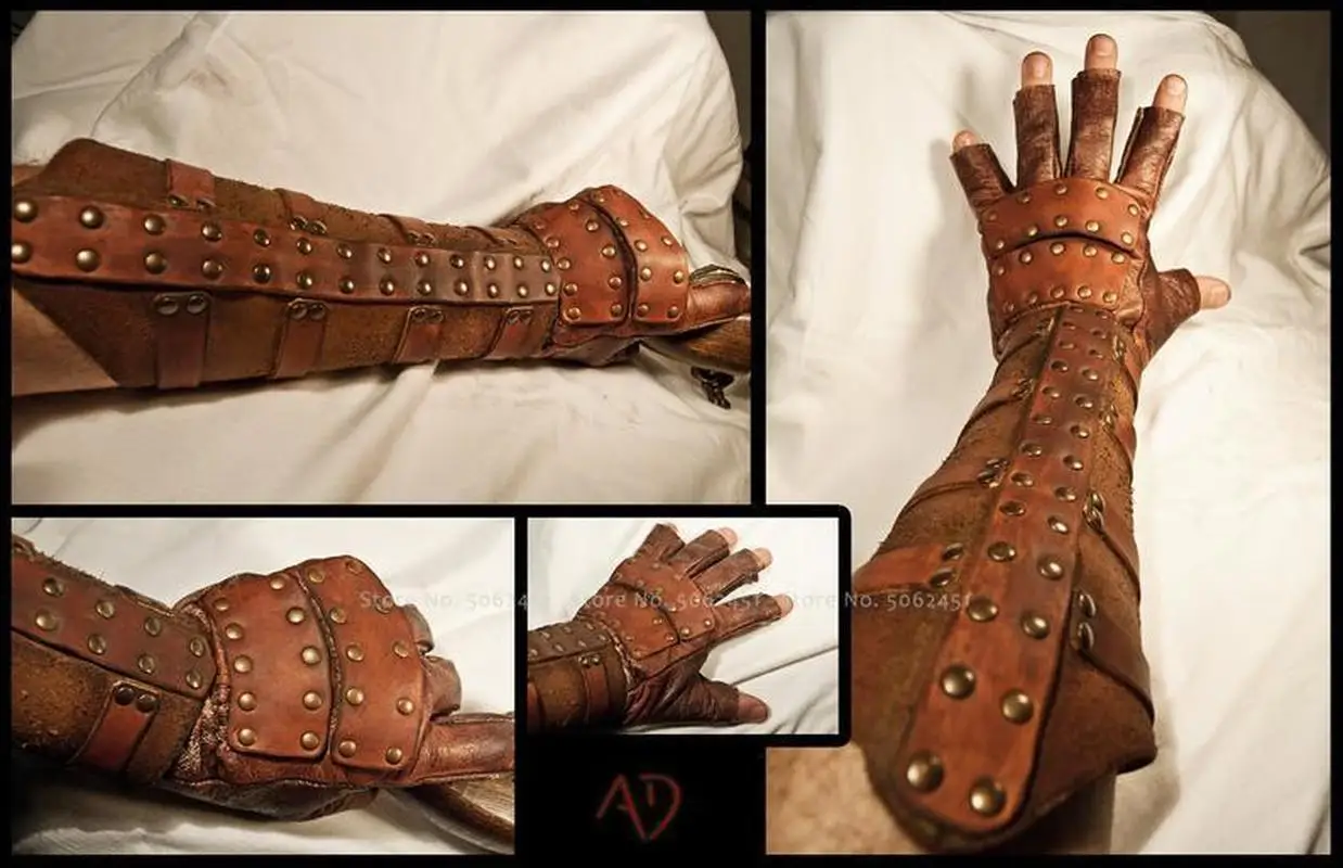 Medieval Men Vintage Knight Prince Leather Gloves Handguards Soldier War Armor Bracers Gauntlet Wristband Party Cosplay Props |