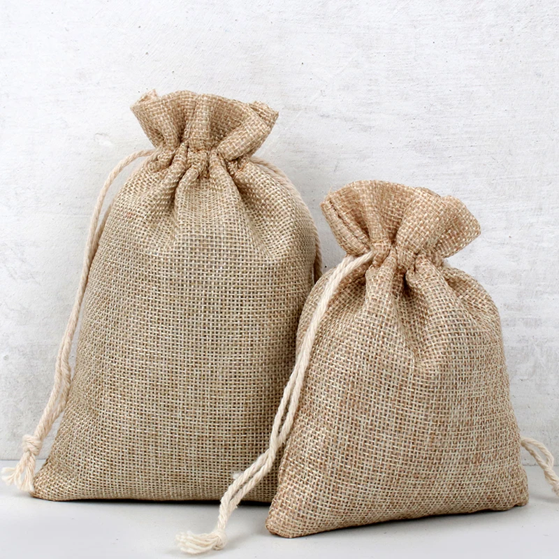

Natural Burlap Linen Jute Drawstring Gift Bags Sacks Party Favors Packaging Bag Wedding Candy Gift Bags Party Supplies
