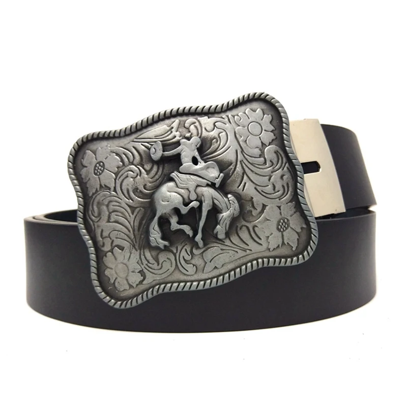 Black Men Belts Casual with Rodeo Horse Rider Cowboy Buckle Metal Western Country Fashion DIY Accessories, Drop Shipping Welcome