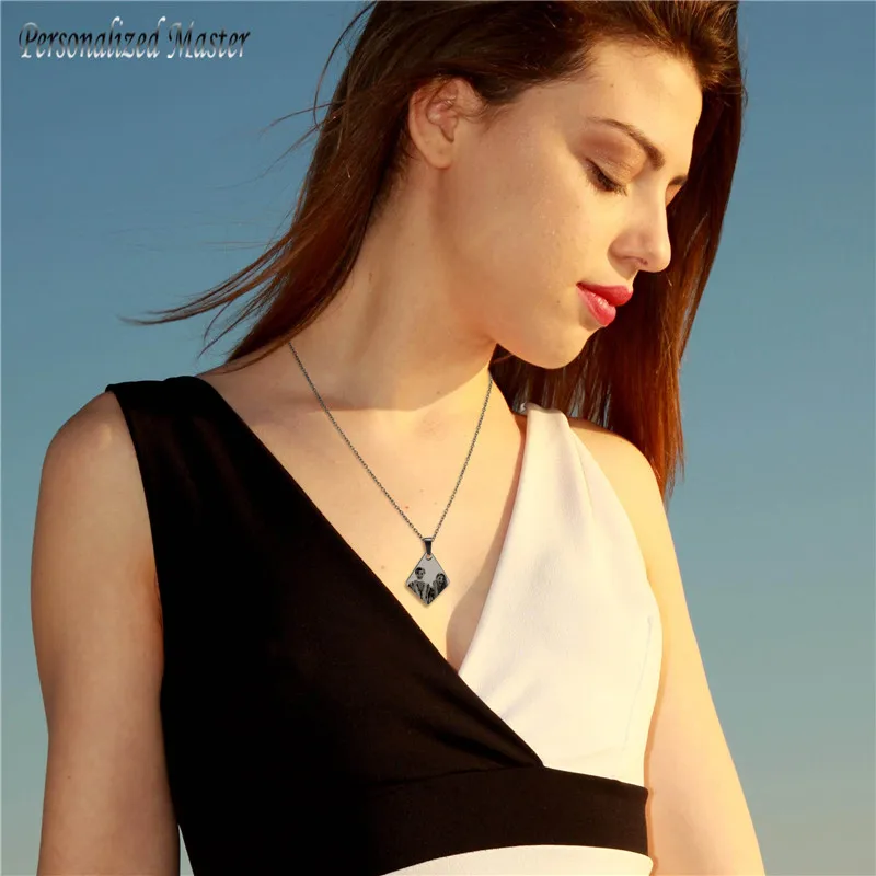 

Personalized Master Customized Photo Necklace Custom Picture Dog Tag Irregular Square Stainless Steel Engrave Text DIY Pendant