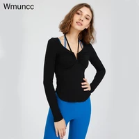 wmuncc sports t shirts womens long sleeve sexy v neck slim yoga top gym workout breathable exercise clothes