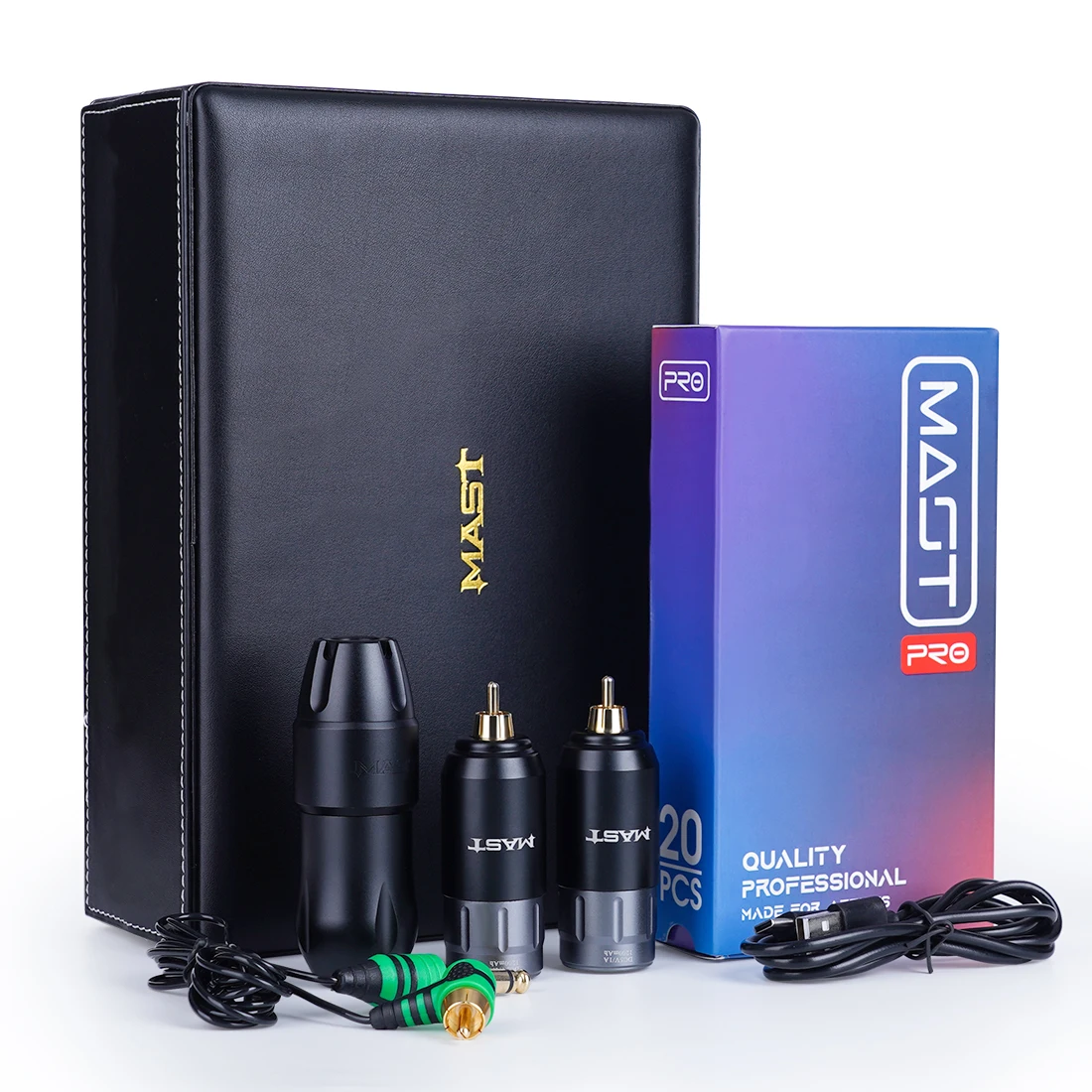 

Mast Tour Pro Coreless Motor Permanent Tattoo Rotary Pen Wireless Machine Kit with Two Batteries Mast Pro Needles Cartridge Set