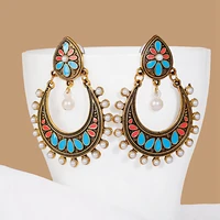 2021 retro big water drop indian jhumka earrings womens classic vintage turkey red blue flower earrings bijoux
