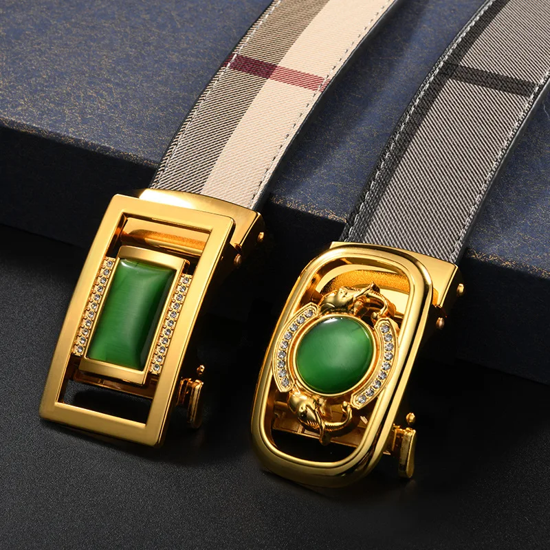 

New High Quality Men Fashion Designer Belts Genuine Leather Belt Men's Automatic Leather Buckle Belt Jade Belt Plaid Belt Luxury
