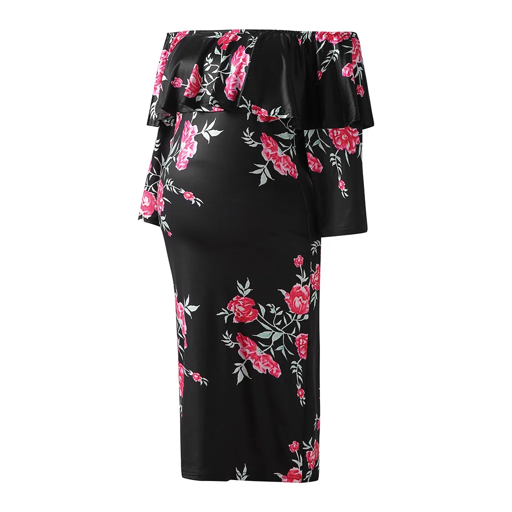 Платье для беременных мам с открытыми плечами Новая женская одежда принтом