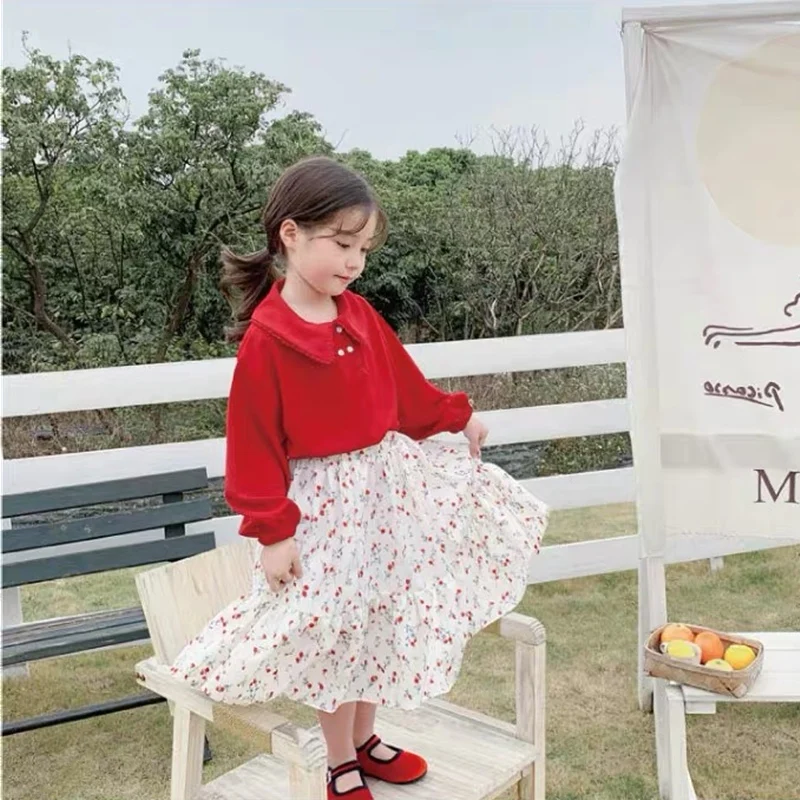 Летняя юбка для девочек Юбка с цветочным рисунком оборками принтом Элегантная