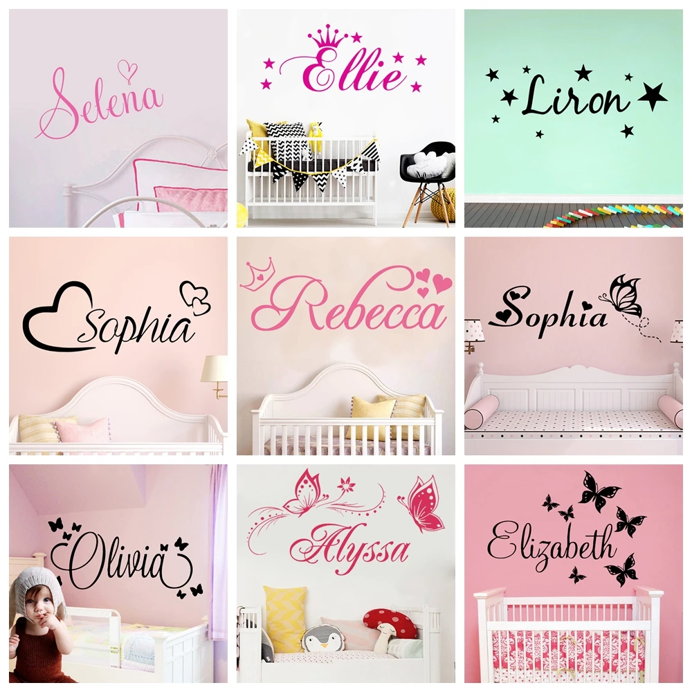 Personalized Custom Name Butterfly Wall Sticker Wallpaper For Nursery Kids Room Decoration Vinyl Stickers Bedroom Decals