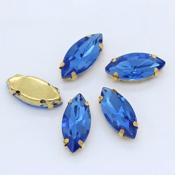 mid sapphire Все размеры navette/конский глаз Пришивные плоские с оборота стеклянные камни Швейные Кристаллы Стразы с отверстием пряжка с покрытием для ювелирных изделий бисер - Цвет: mid sapphire