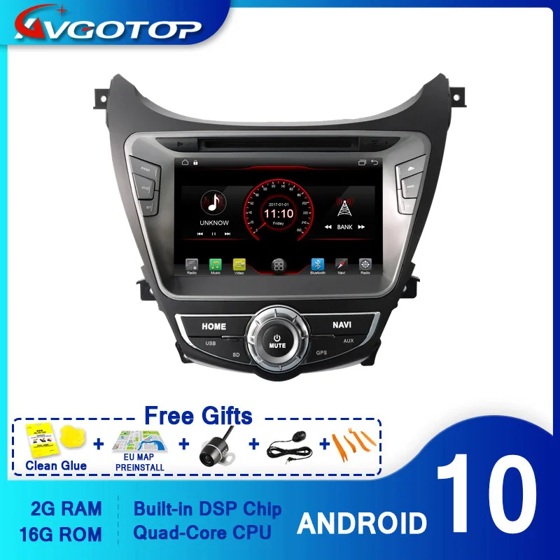 Автомагнитола AVGOTOP на ОС Android 10 с Bluetooth GPS DVD-плеером для автомобиля HYUNDAI ELANTRA 2013 2 ГБ