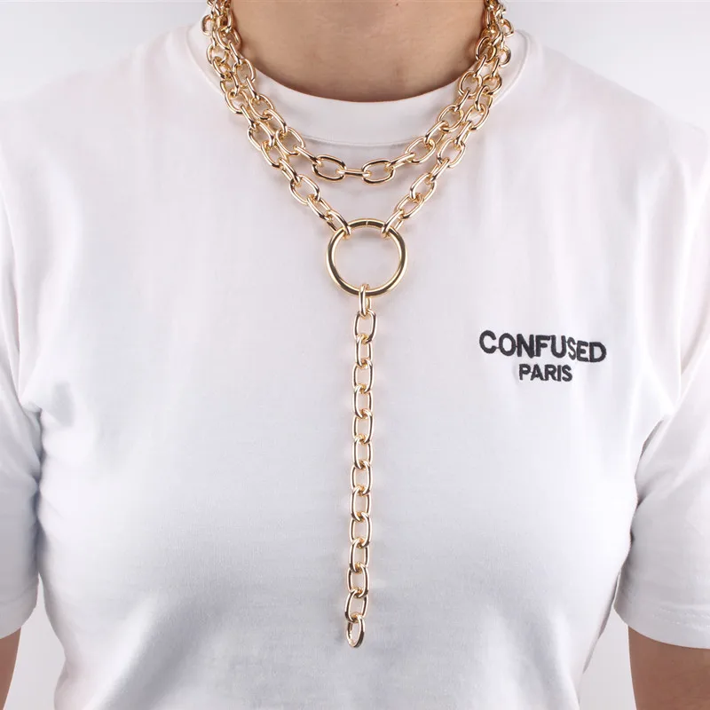

O Chains Multilayer Necklaces Aluminum Alloy Jewelry Long Necklace for Women
