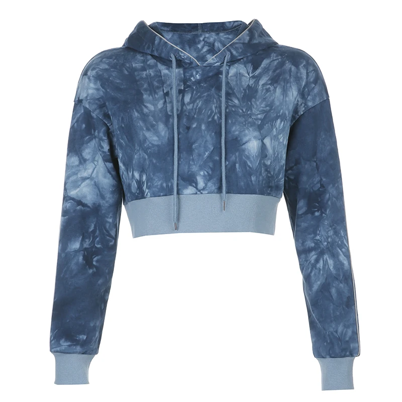 

Reflective Tie Dye Printed Hoodies for Women Harajuku Streetwear Casual Crop Sweatshirts Autumn Basic Fashion Tops Cuteandpsycho