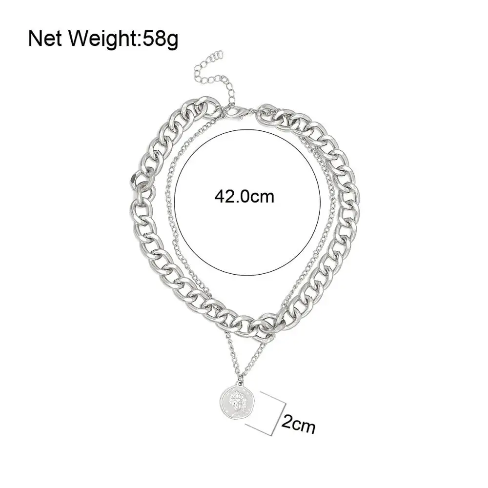 

Lifefontier Vintage Multi Layer Curb Cuban Chunky Thick Portrait Choker Necklace for Women Carved Coin Pendant Necklace Jewelry
