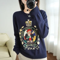 european station autumn and winter new round neck sweater womens loose lazy pullover knit bottoming sweater high end outer wear