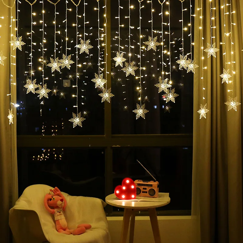 

Christmas Snowflakes LED String Lights Flashing Lights Curtain Light Waterproof Holiday Party Connectable Wave Fairy Light 3.5M