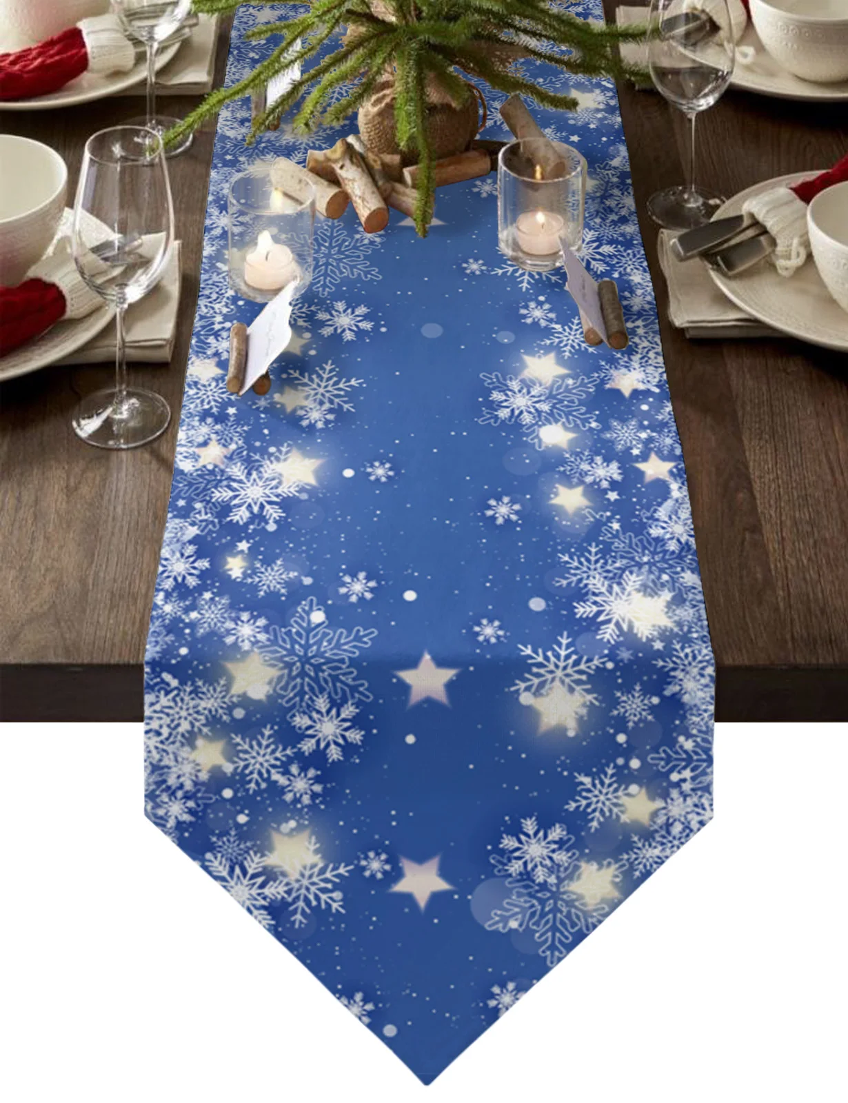 

Christmas Snowflake Blue Background Table Runner Placemat Coaster Table Desktop Christmas Decoration For Home New Year's Gift