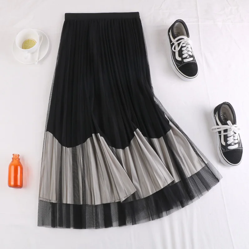 Женская юбка средней длины осенне-зимняя тонкая сетчатая шерстяная