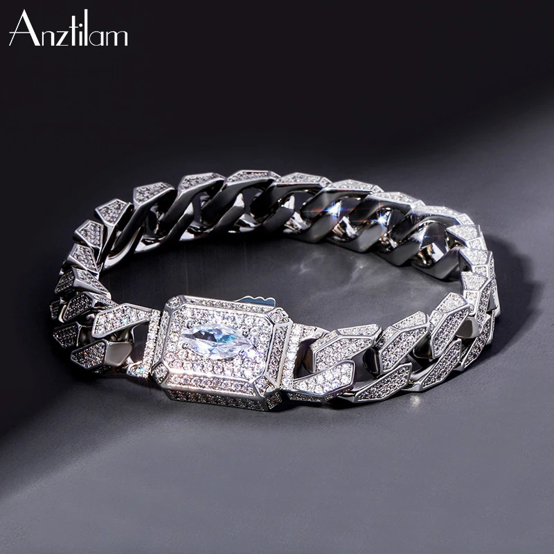 All New Luxurious Hip Hop Pave Setting AAA+ CZ Stone 12mm Miami Cuban Chain Bracelet High-quality Spring Buckle Bracelets