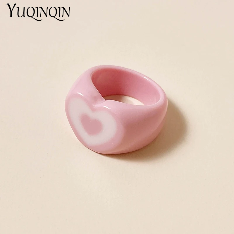 Женские кольца с сердцем Love простые эстетичные полимерные готические панковские