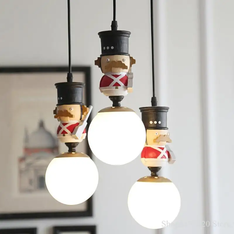 

Nordic Iron Soldiers Pendant Lighting Children's Room Decorated Suspendu Lustre Pendant Lights Boys Bedroom Led Lamp Decor Home