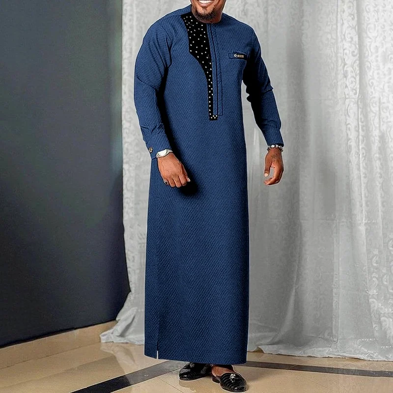 Men's African Dress Dashiki Long Shirts For Men Tradition Rich Kaftan Long Sleeve Blue Plus Size Robe Casual Fall Man Clothing
