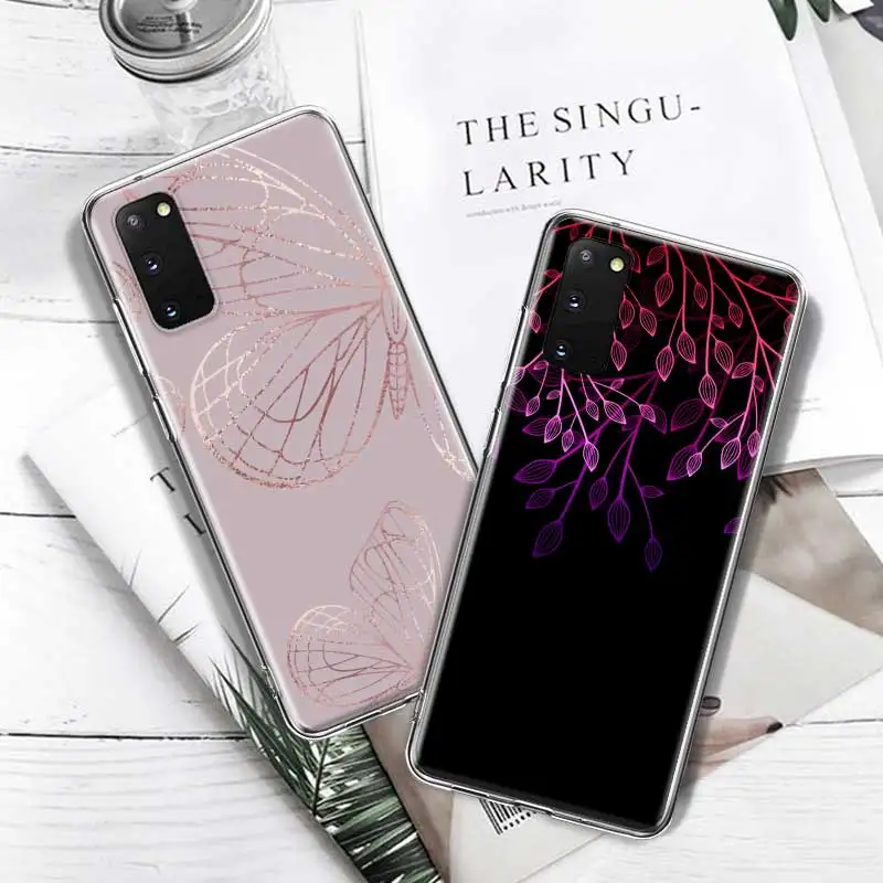 

Fashion Phone Case for Samsung Galaxy S10 S20 FE Ultra 5G S9 S8 Plus S10e S7 Edge Transparent Soft Cover Leaves Butterfly