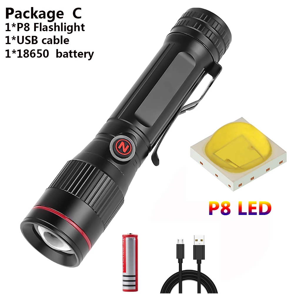 Package C P8 светодиодный фонарь высокой мощности специальный z-образный свет USB Перезаряжаемый мигающий фонарик водонепроницаемый легко носить с собой на открытом воздухе - Испускаемый цвет: Package C