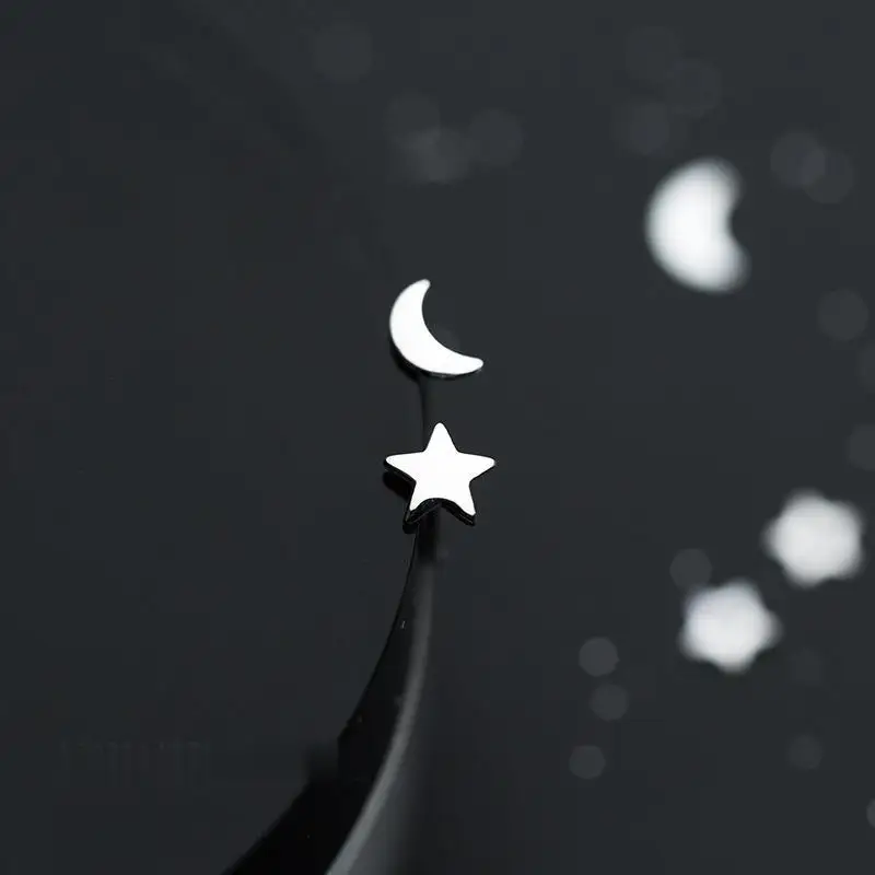 

Серьги-гвоздики из настоящего стерлингового серебра 925 пробы со звездой и луной, Модные женские вечерние минималистичные ювелирные украшен...