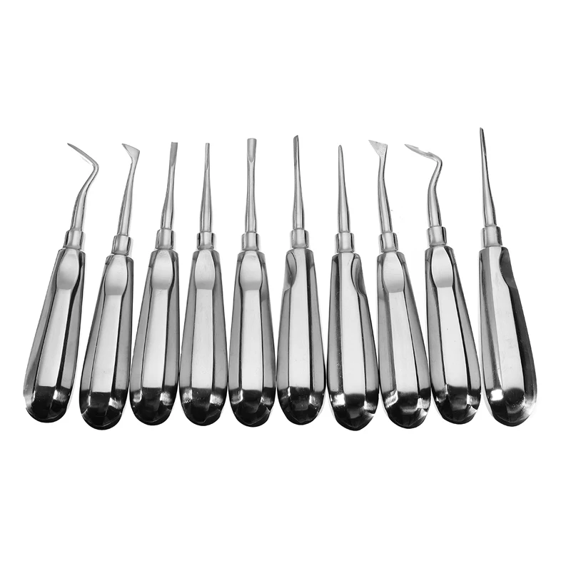 10pcs/set Stainless Steel Dental Lift Elevator Teeth Clareador Oral Tooth Loosening Root Extraction Kit Dentist Instrument Tool