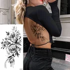 Сексуальная эскизная Цветочная временная татуировка женский боди-арт живопись руки ноги Татуировка наклейка Реалистичная поддельная Черная роза водостойкая татуировка