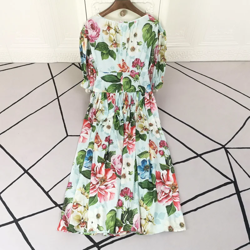 

Long Dress Summer Women'S High Quality Party Casual Holiday Elegant Chic Puff Sleeve Flower Print Dresses