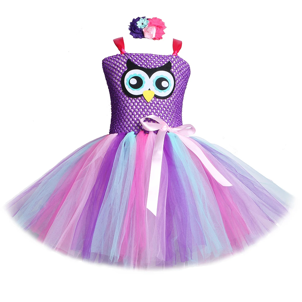 Cute Owl Children Dresses Girls Cartoon Costume for Halloween Party Kids Animal Tutu Dress with Flowers Headband Outfits | Детская