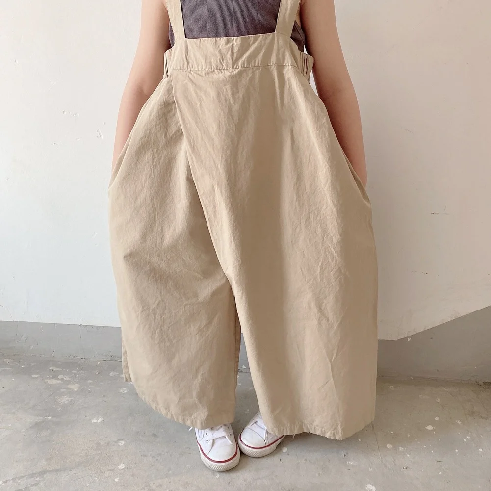 

2021 autumn, spring and autumn new girls' solid color wide-leg overall trousers, loose fabric and comfortable children's wear