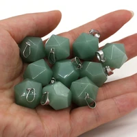 1pc natural stone polygon shape green aventurine charm pendant for jewelry making necklace bracelet earrings accessories 20x20mm
