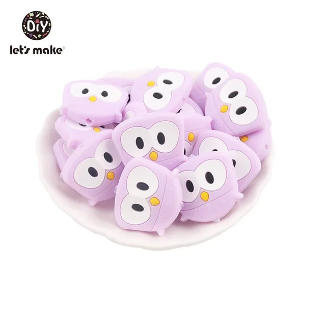 purple owl Силиконовые Бусины, 3 шт, животные, Мультяшные формы, BPA бесплатно, силиконовые бусины для детей, качество еды, Прорезыватель для зубов, крошечные стержни, Детские Прорезыватели - Цвет: purple owl