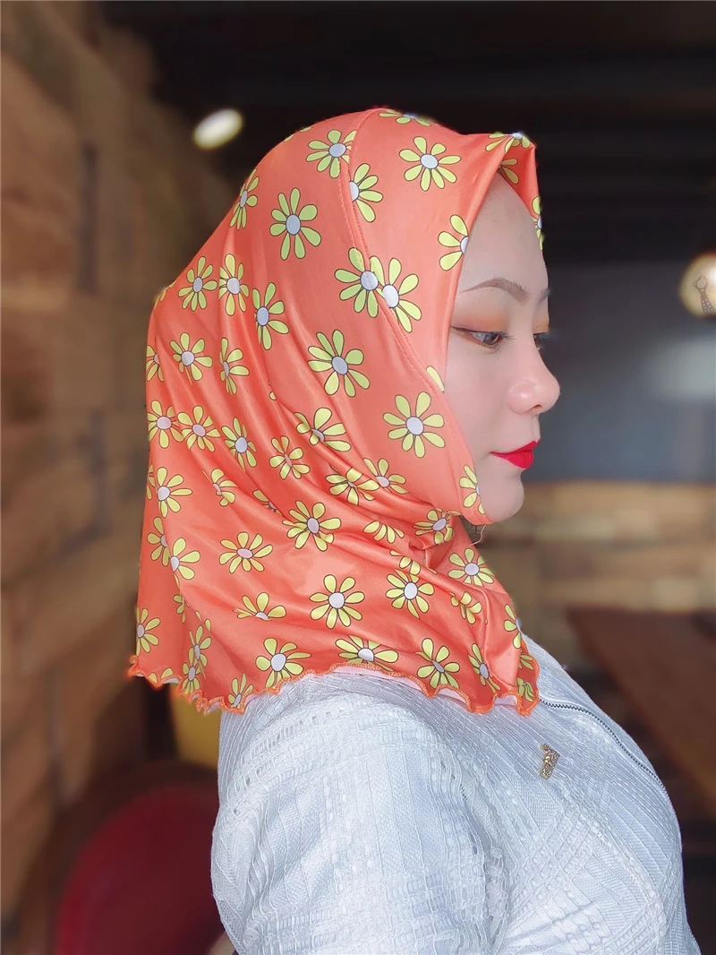 Летний женский шарф с цветочным принтом мусульманский хиджаб тюрбан головной
