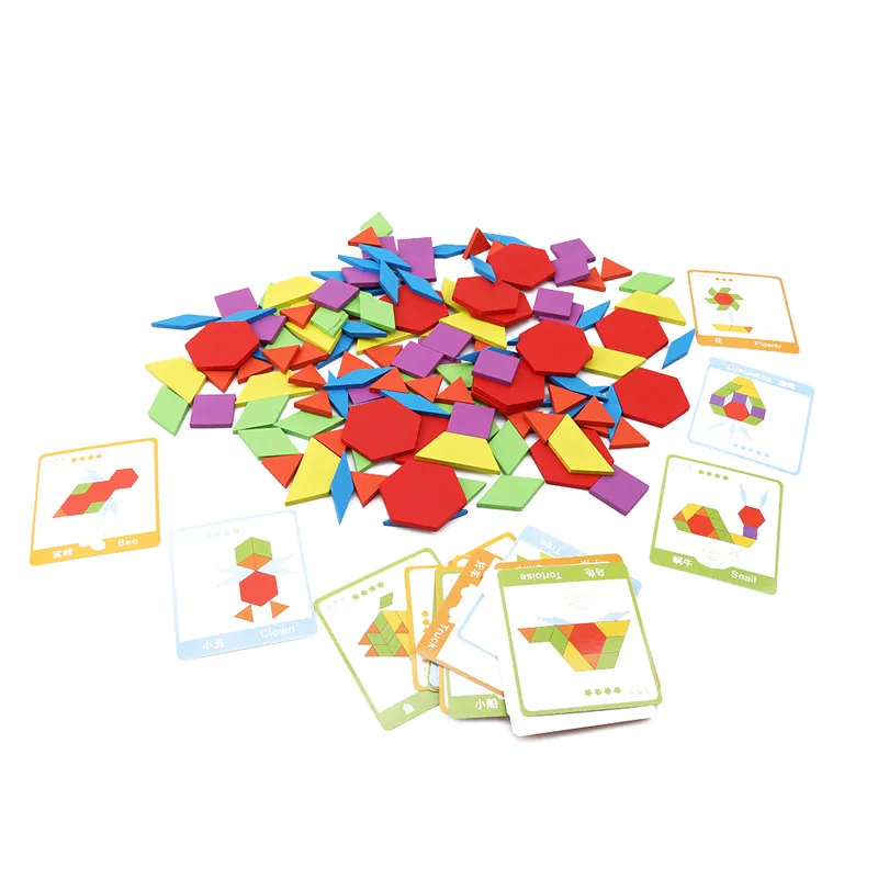 

130PCS Tangram Wooden Jigsaw Puzzle Baby Early Educational Wood Toys Boys Girls Children Intelligence Development Toy Gifts