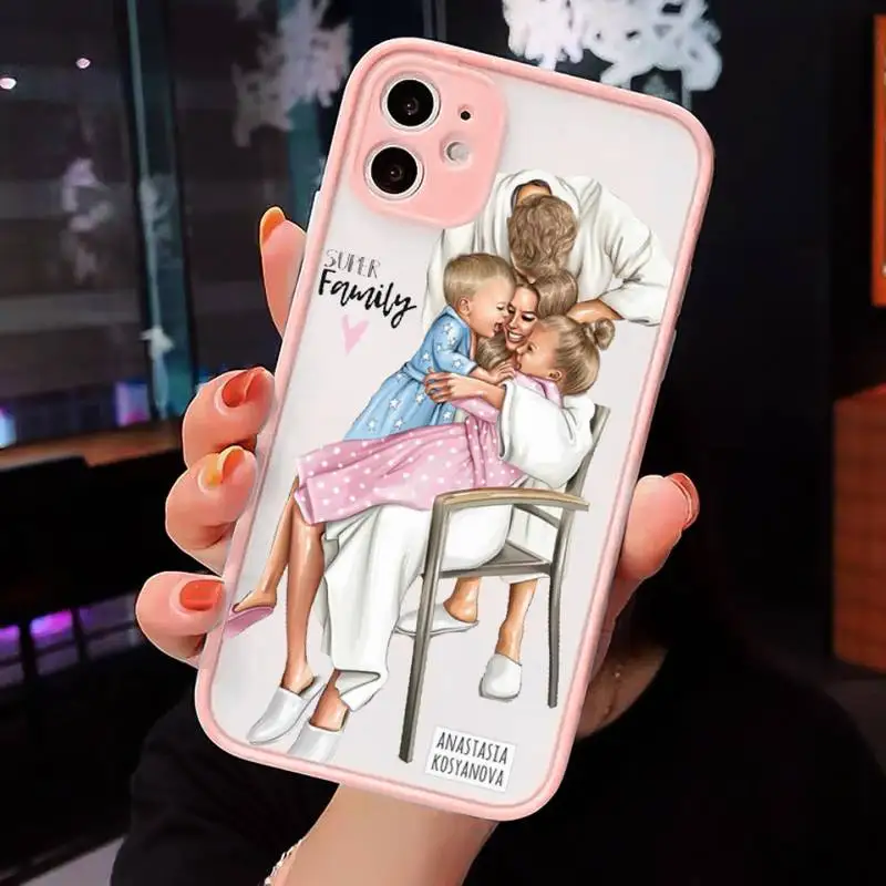 

Mother baby girl luxury fashion DIY Phone Case Pink matte transparent For iPhone 7 8 x xs xr 11 12 pro plus max mini Clear