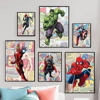 marvel superhero canvas painting popular comic spiderman captain america iron man posters and wall art pictures kids room decor