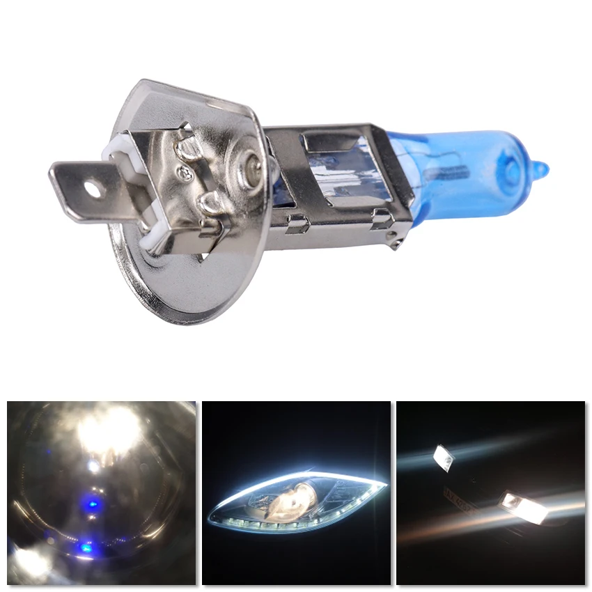 

2 PCS Halogen Bulb H1 12V 100W 6000K 2200Lm Car Head Light Dark Blue Quartz Glass Auto Light Lamp Super White