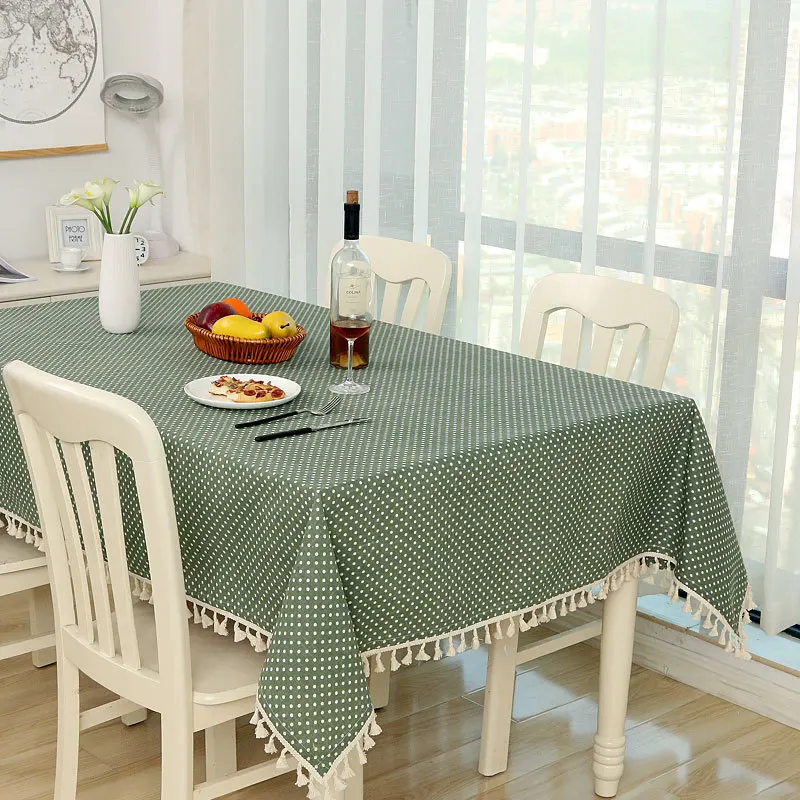

Dot Plaid Table Cloth Dinner Rectangular Antiderapant Tablecloth Home Kitchen Tischdecke Decor Stripe Table Cover Lace Tassel