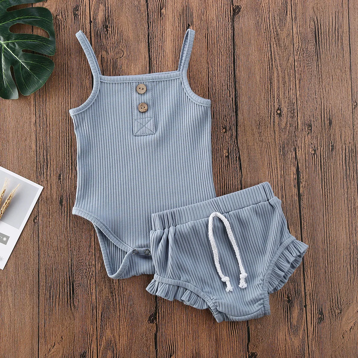 

Newborn Kid Baby Girls Clothes Sets 8 Colors Solid Knitted Crop Tops Romper Bodysuit + Shorts Outfits Set