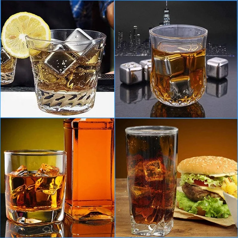 

Stainless Steel Ice-Cubes Reusable, 12 Piece Whiskey Ice-Cubes Set with Silicone Head Tongs and Ice-Cube Trays