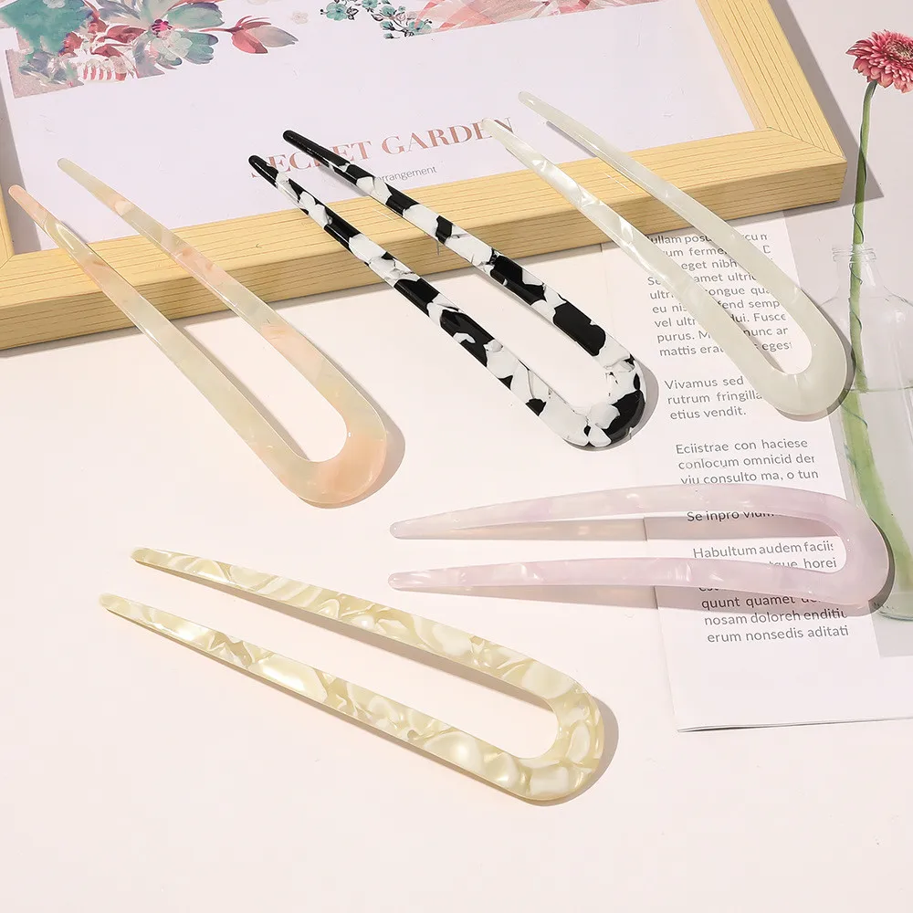 

2021 Retro Style Simple Leopard-print Marble Acetate Hair Sticks Hairpin Barrettes for Women Girl Hair Accessories Headwear