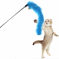 cat toy cat teaser wand pet interactive fun stick toy wire chaser colorful turkey feather cat supplies random colors