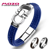 mens bangles new brand popular blue leather stainless steel charm bracelets cross lattice punk gift for men