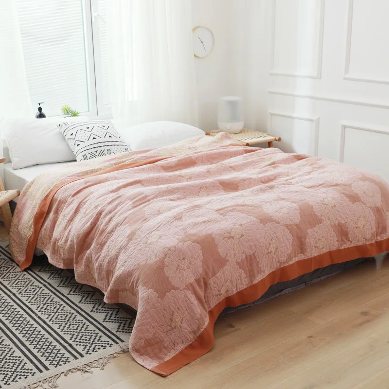 

Flowers Cotton Towel Muslin Blanket Thickened 5 Layers Cotton Gauze Towel Quilt Summer Air-conditioning Blanket for Sofa Bed