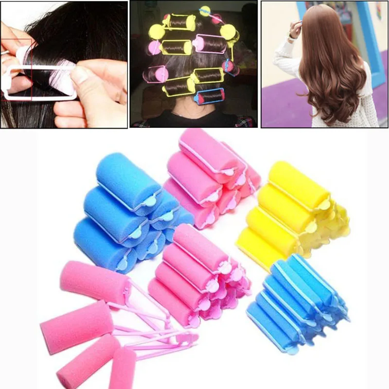 12Pcs Buckle Soft Sponge Foam Hair Curler Roller Easy Curling Styling Salon Barber Hairdressing Hairstyling Twist Tools Kit