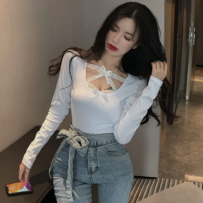 Женская футболка с длинным рукавом Woherb весенне Летняя Сексуальная облегающая